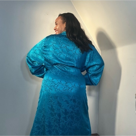 Vintage Victoria’s Secret Gold Label blue maxi robe long satin loungewear lounge - Picture 8 of 15